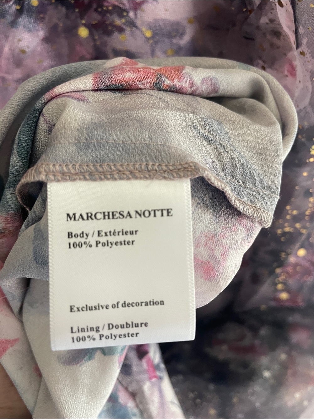 MARCHESA Twisted Floral Appliquéd Printed Organza Gown Mauve Lilac - Picture 15 of 16
